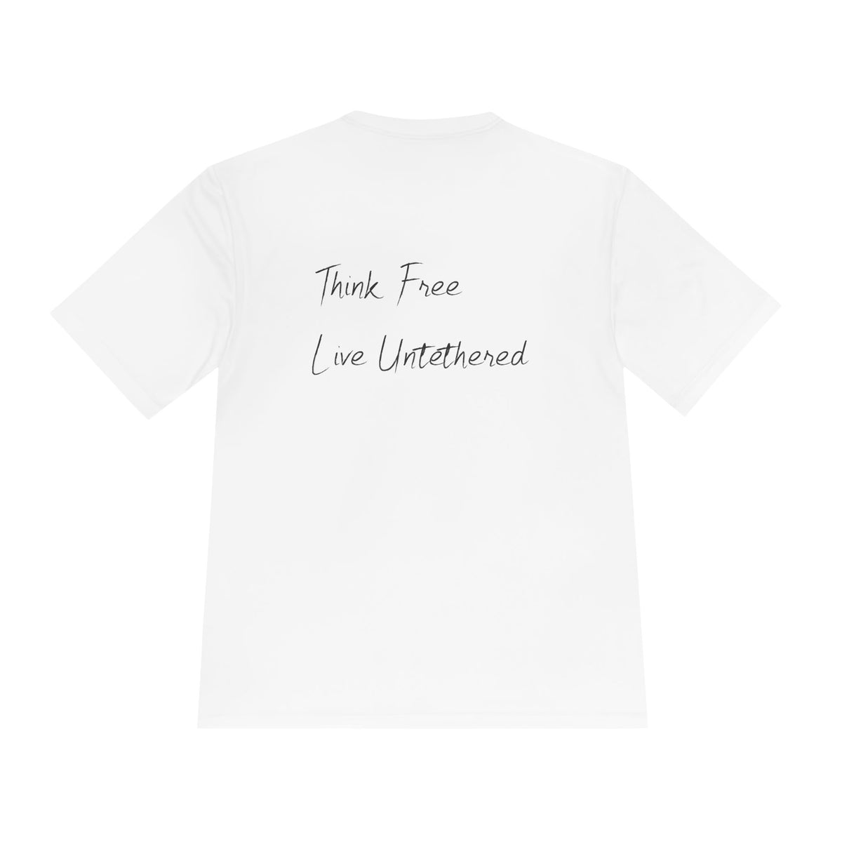 Think Free Live Untethered Tee — Minimal Wing Emblem Moisture-Wicking Shirt