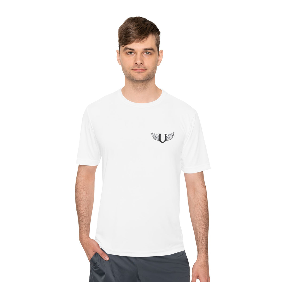 Think Free Live Untethered Tee — Minimal Wing Emblem Moisture-Wicking Shirt